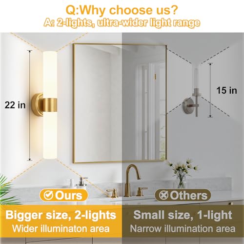 Image of Brushed Gold Wall Sconce, Bathroom Sconces Wall Lighting with Milky White Glass, Modern Sconces Wall Light fixturesfor Bathroom Mirror Bedroom Living Room Hallway (Hardwired)