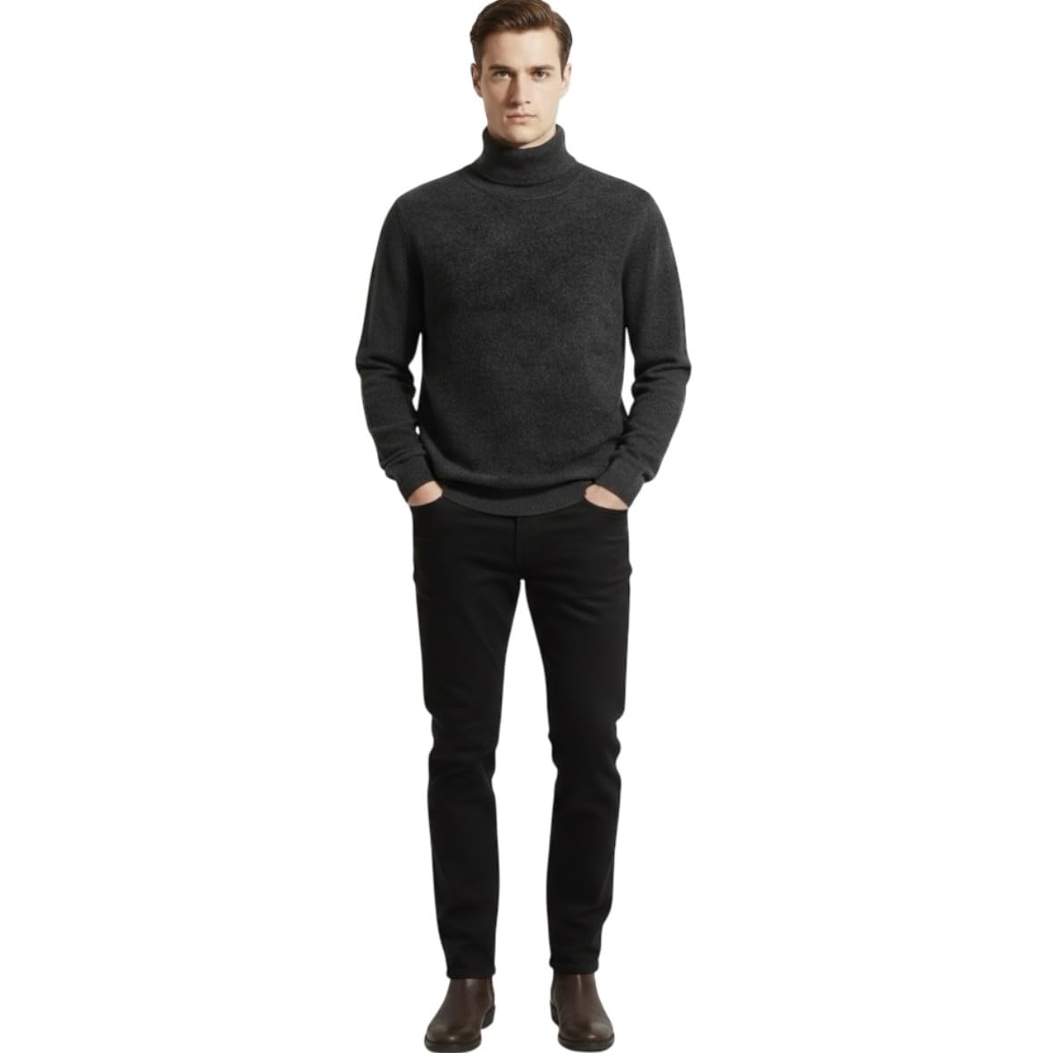 Mens Charcoal Grey High Neck Knitted Sweater Full Sleeve Winter Wear Single Piece Limited Availability Warm Pullover for Casual and Formal Use in Cold Season-image-49