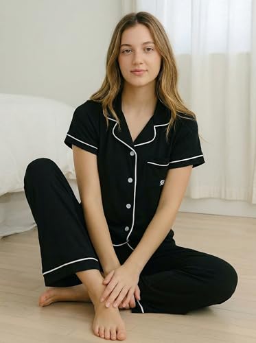 Image of BORN Pajamas for Women Set Button Down, 2 Piece Pajama Sets, Soft Womens Pajama Sets