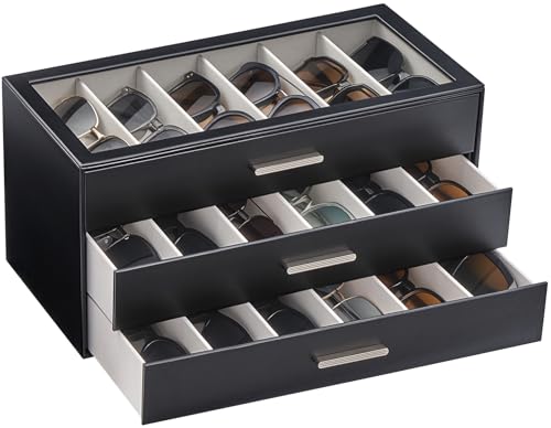 [Lolalet] サングラス収納ケース 4層 24本 大容量 メガネ・アクセサリー収納 ボックス 透明 クリア天板 ディスプレイ 男女兼用 引き出し収納