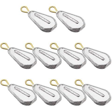 FishingPepo 10pcs Fishing No-Roll Sinker Fishing Lead Weights Fishing Sinker Weights Assorted 10g 30g 50g Olive Heart Bass Casting for Catfish Rig, Surf Fishing 10G Cover