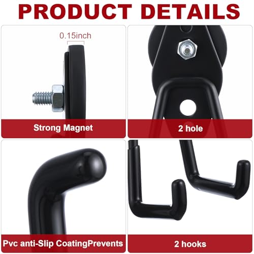 Image of Landhoow 30 Pcs Large Magnetic Hooks Heavy Duty Garage Magnet Hooks Strong Storage Utility Magnetic Hangers with Anti Slip Rubber Coating for Indoor and Outdoor Hanging (Black)