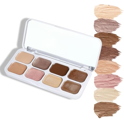 Cream Eyeshadow Palette - 8 Colors Eye Shadow Pallets for Women - Small Neutral Glitter Eyeshadow - Multi-use Shimmer Makeup Eyeshadow for Use as Colour Corrector Contour Concealer Highlighter
