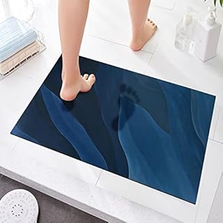 twirush Absorbent Bath Mat 60 x 40 cm, Diatomite Super Absorbent Rubber Backed Non-Slip Bathroom Floor Mat, Washable Quick Dry Bathroom Mats for Bathtub Shower Room Indoor Door (Blue)