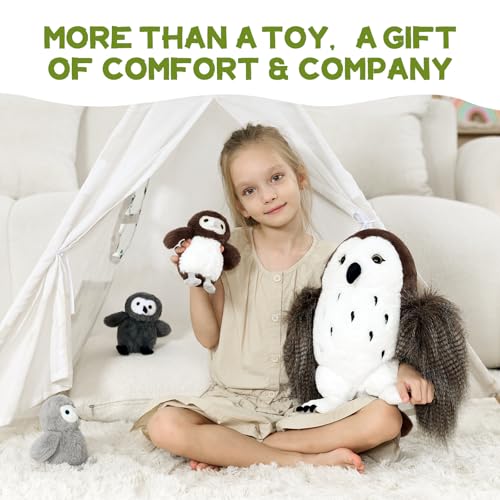 Image of Owl Stuffed Animal with 3 Babies,18 inch Barn Owl Plush, Brown