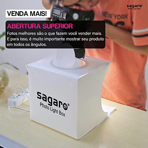 Mini Estúdio Fotográfico Sagaro Completo 64 Leds 6 Fundos Mini Tripe e Plug Bivolt