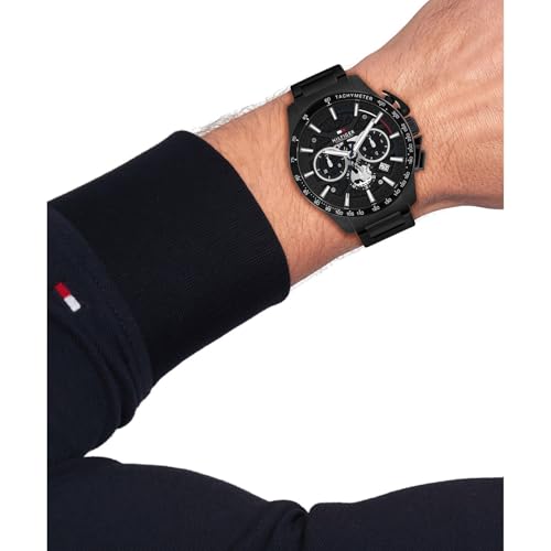 Image of Tommy Hilfiger Bank with Black Dial Black Stainless Steel Strap Watch for Men - TH1792262