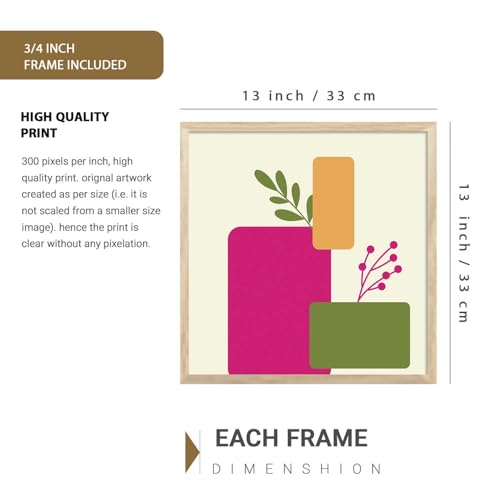 Image of Kalit Kala Decor Paintings for wall decoration with frame | Leaf Nature Paintings for living room, bedroom | Set of 4 (Art 3, Big (13x17 or 13x13))