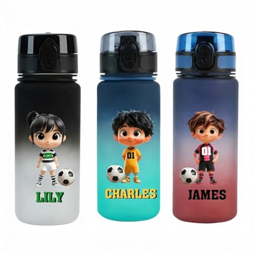 Image of callie Personalized Soccer Water Bottle for Kids, Custom Cartoon Character Leak Proof Sport Bottle for Boys Girls, Soccer Gifts for Children, 17 oz, 22oz, 34oz