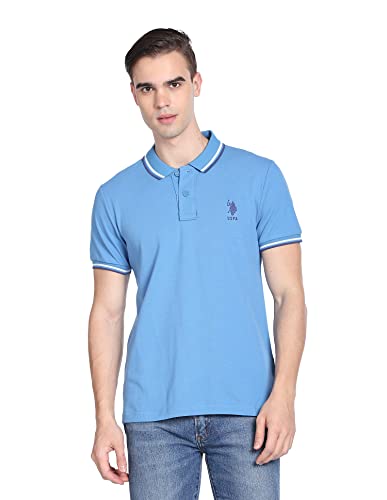 Men Aqua Solid Cotton Polo Shirt