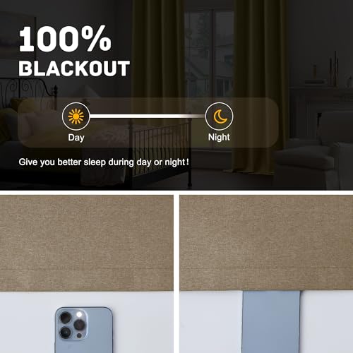 100% Blackout Linen Textured Curtains 95 Inch Length 2 Panels Set for Living room, Bedroom, Light Weight Curtains with Grommets Top, Full Blackout Curtains Privacy Protection, Brown, 52" W x 95" L by OYRING - Used condition - Image 6