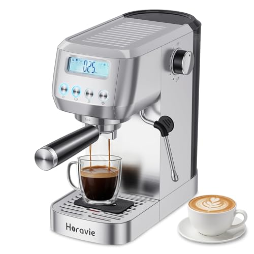Image of Horavie Ultra Espresso Machine with LCD Display, Espresso Maker with Powerful Milk Frother, Customizable Brewing Temperature, Professional Cappuccino & Latte Machine, Gift for Men & Women