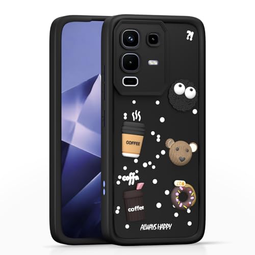 Image of Pikkme Back Cover for Infinix Note 50s 5G | 3D Bear Silicone Cute & Fun Coffee Cartoon | Full Body Protection Bumper Case (Black)