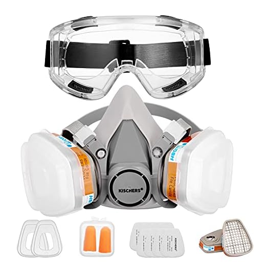 KISCHERS Reusable Half Facepiece and Anti-Fog Safety Goggle Set Against Dust/Organic Vapors/Smells/Fumes/Sawdust/Asbestos Suitable for Painting,Staining,Car Spraying,Sanding &Cutting