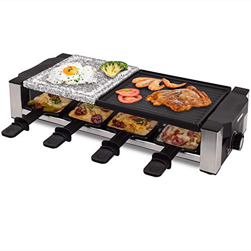 Syntrox Germany Multifunktionelles Edelstahl Raclette Davos mit Grill und Heißer Stein für 8 Personen