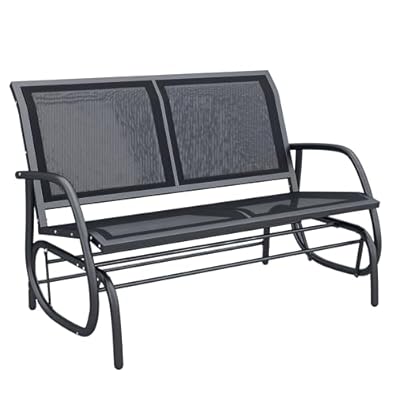 Outsunny 2-Person Outdoor Glider Bench, Patio Double Swing Rocking Chair Loveseat w/Powder Coated Steel Frame for Backyard Garden Porch, Black