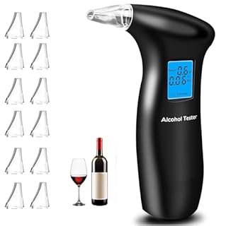 RUTIDA Breathalyzer & Alcohol Tester with 12 Mouthpieces, Professional Breathalysers Portable Alcohol Breath Tester with LCD Display Digital Fast, High Accuracy