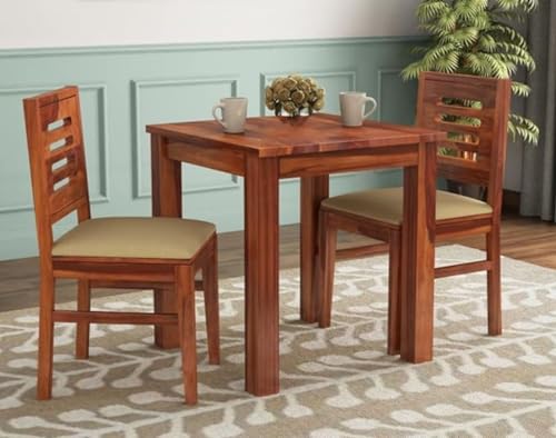Image of Dining Table 2 Seater with 2 Chair and 1 Table, Sheesham Wood Dining Chairs Set of 2, Wooden Dining Set 2 Seater for Hotel Kitchen Restaurant Natural Brown