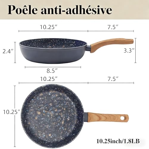 Lightweight Nonstick Fry Pan with Wood Handle - Ceramic Aluminum Skillet for All Stovetops, PTFE PFOA Free (Black, 28cm) - Image 3