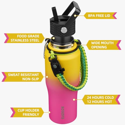Image of BJPKPK 23oz Insulated Water Bottle with Straw Lid, Stainless Steel Bottle
