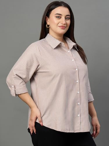 Image of Style Quotient Plus Women Blue and White Stripe Polycotton Regular Formal Shirt