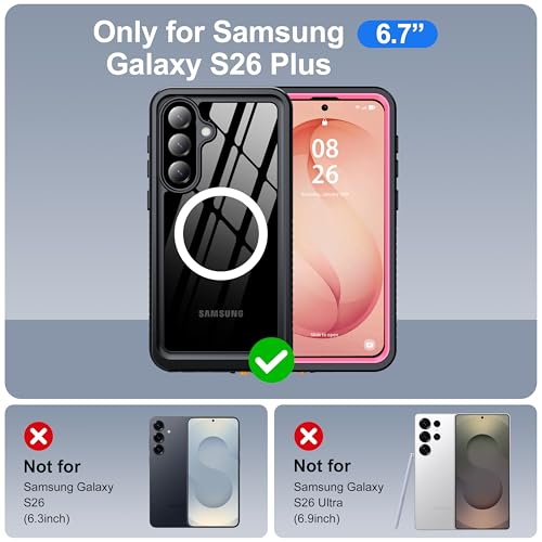 Image of ANTSHARE IP68 Waterproof Case for Samsung Galaxy S26 Plus [2026] - MagSafe Compatible, Built-in Screen /Lens Protector - Shockproof Full Body Protection for Swimming /Outdoor, Pink /Clear