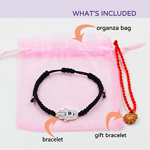 Image of Uloveido Customized A to Z 26 Letters Hand of Fatima Bracelet - Fatima Hamsa Hand Evil Eye Protection Bracelet Lucky Charm Adjustable Braided Black String