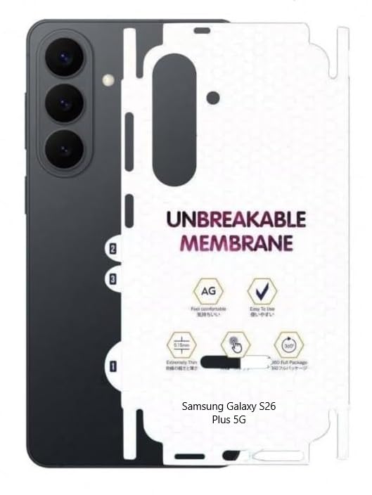 Image of MACLEN Matte Finish Full Body Cover Back Protector Compatible with Samsung Galaxy S26 Plus 5G | Unbreakable Membrane Scratch Guard Full Fit Protective, Case Friendly, (Back & Side) (Pack of 1)