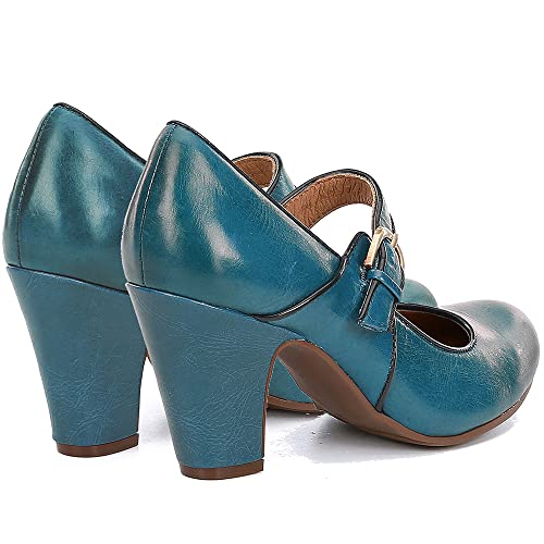 Image of SHODENSE Women Vintage Chunky High Heel Mary Jane Shoes Round Closed Toe Ankle Strap Dress Sandals 3 inch Block Heels Mary Jane Lolita Pumps Two-Toned Patchwork Buckle Office Lady Wedding Retro 4-11 M US