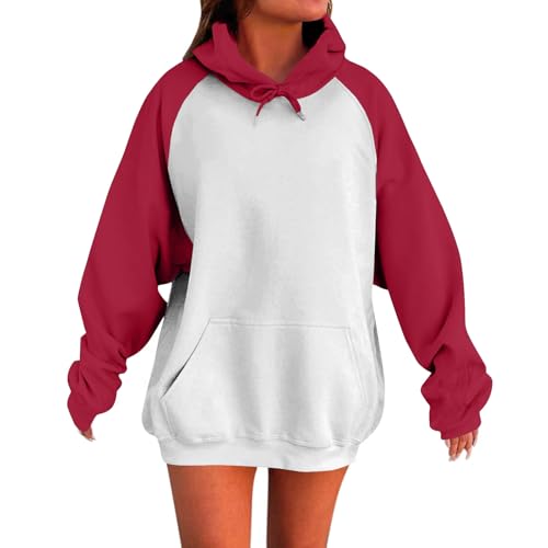 Cihdmfb Hoodie Damen Oversize Langarm Pullover mit Kapuze Winter Basic Einfarben Hoodie Sweatshirt Hoody Locker Pulli Hooded Outdoor Sport Warm Langarmshirt Outwear mit Taschen, D I, L