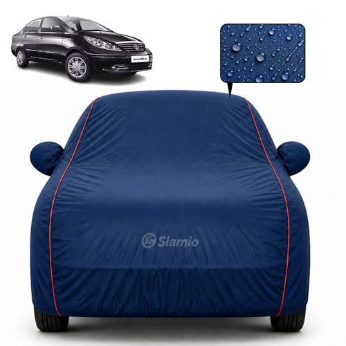 Image of Premium 100% Waterproof Car Cover for Tata Manza Model | All-Weather, UV & Dust Protection | Heavy-Duty 3-Layer Fabric | Custom Fit with Mirror & Antenna Pockets | Navy Blue