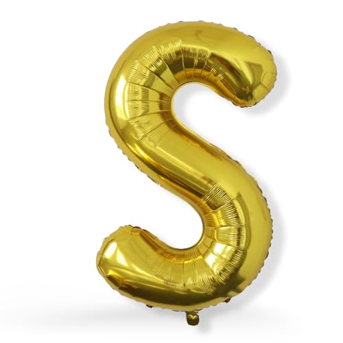 FUNXGO XXL Folienballon Buchstabe S Gold Glänzend ca. 100cm - Riesen Alphabet Ballon - Helium oder Luftfüllung - Ideal für Geburtstag, Hochzeit, Jubiläum, Party Deko & JGA - Ballon S Gold