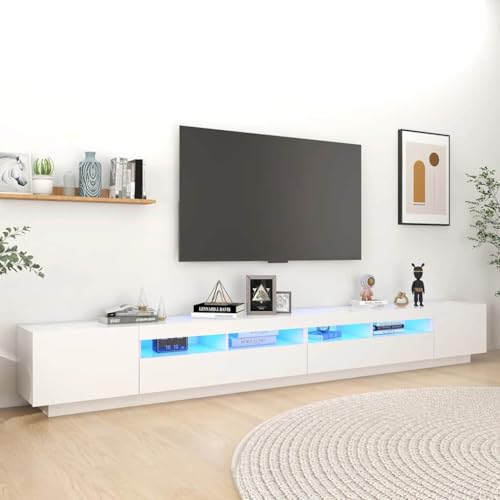 YNGBHFNOP Meuble TV Blanc Moderne avec Éclairage LED RVB 300 cm, Meuble de Salon avec Rangement pour Console de Jeu et Appareils Multimédias, Design Tendence Pratique...