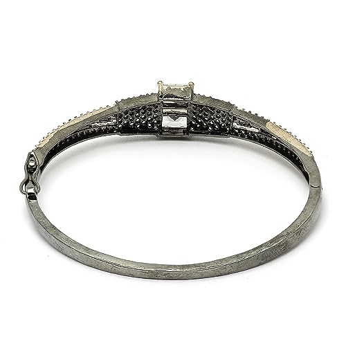 Image of ZENEME Rhodium-Plated Square Shaped American Diamond Studded Kada Bracelet For Girls and Women
