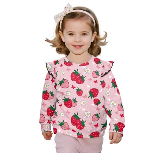 Girls Soft Stretchy Long Sleeve Shirts Ruffle Round Neck Cute Tops Daily Casual Outfits Stylish Tops for Children