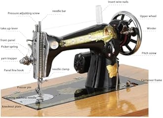 Vintage Sewing Machine Antique Foot Pedal Sewing Machine Manual Retro Household Desktop Sewing Machine Cast Iron Material with Wooden Table Home Decor Collectible No Electricity Required