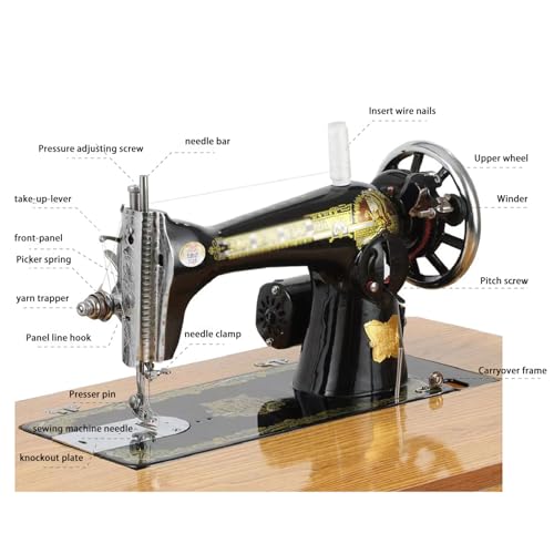 Vintage Sewing Machine Antique Foot Pedal Sewing Machine Manual Retro Household Desktop Sewing Machine Cast Iron Material with Wooden Table Home Decor Collectible No Electricity Required