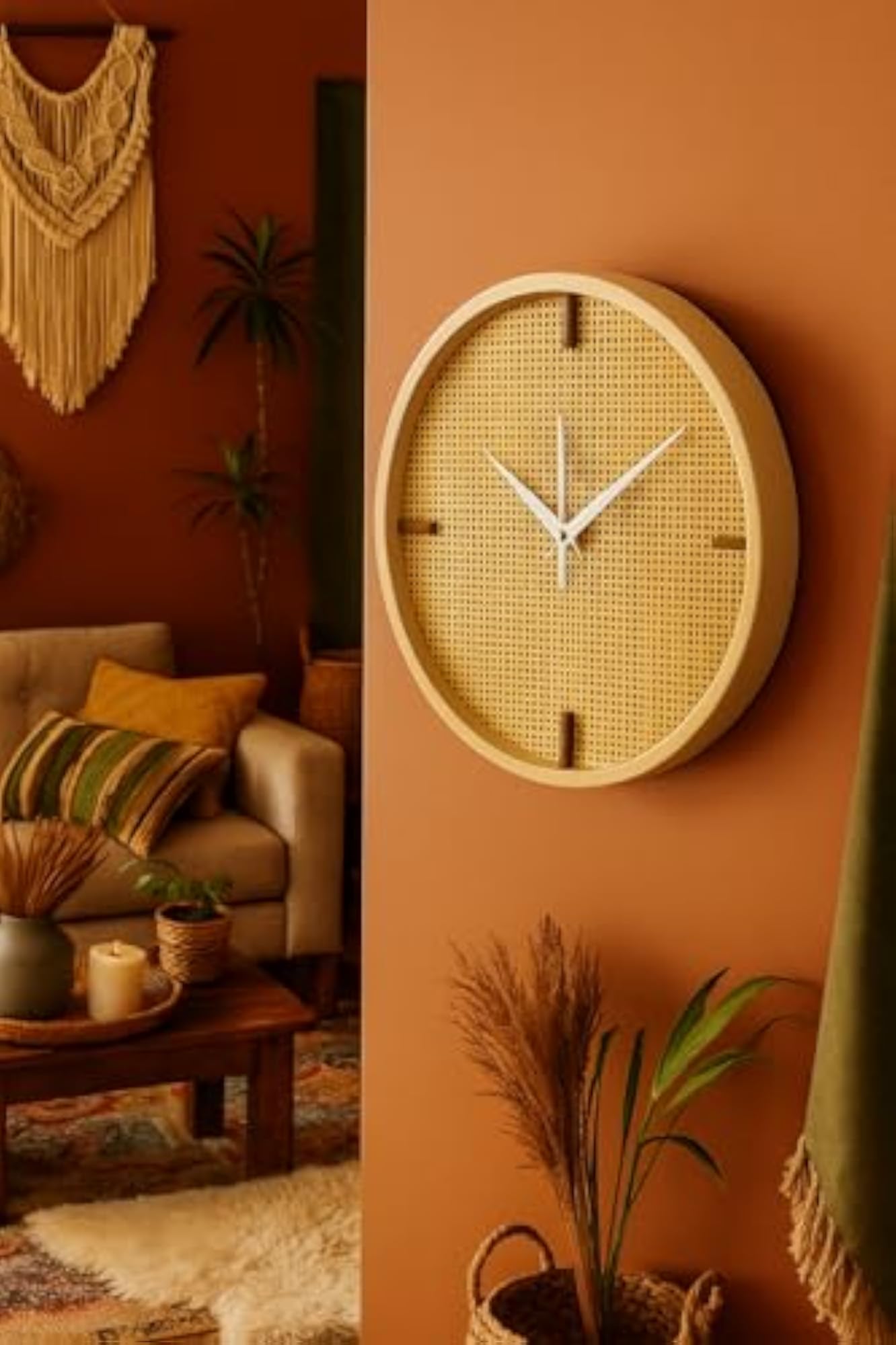 Rattan Wall Clock, Handwoven Bamboo Decorative Clock for Home