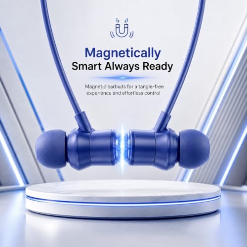 Image of Kratos N7 Bluetooth Neckband with 55H Playtime, Deep Bass, Stereo Sound, HD Calls, Magnetic Earbuds, Voice Assistant, Type-C Fast Charging, Rich Audio, Hollow Switch for Comfort & Style (Blue)