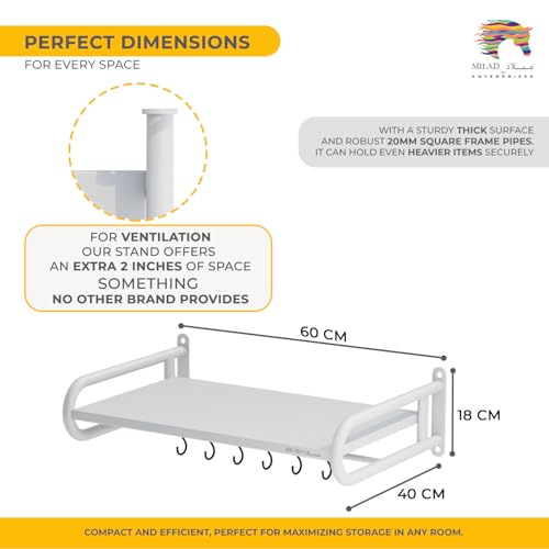 Image of Saifix Microwave Stand For Kitchen | Wall Mounted | Oven Stand | Dish Rack | Pot Racks | Utensil Organiser | Printer Shelf | Fax Rack (60 L x 40 W x 18 H CM's, OS-09, White)