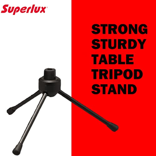 Image of Superlux HM‑6 Foldable Tabletop Microphone Stand | Adjustable 15-20 cm Height | Zinc-Alloy Tripod with Rubber Feet | Includes 20-35 mm Clip & 3 /8″‑to‑5 /8″ Adapter | Studio & Podcast Use