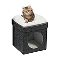 Bonlife Winter Small Cat House Indoor,Foldable Felt Pets Bed Cave Kennel,Cat Condo with Lids,Cat Hideaway Warm Comfortable,Dark Grey,32X32X39CM