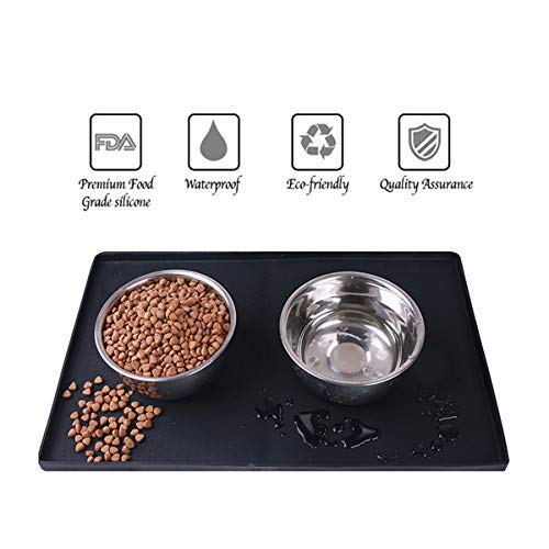 Hubulk Dog Feeding Mat,Silicone Pet Food and Water Bowl Placemat,Dishwasher, High Raised Edge to Prevent Spills,Nonslip Waterproof Tray to Stop Messes on Floor (32"x24"x1.0", Black)