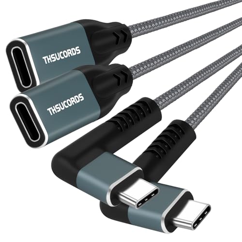 Thsucords USB C Extension Cable 1.6FT 2Pack, Type C 90 Degree Right Angle Extender Cord, USB 3.1(20Gbps)