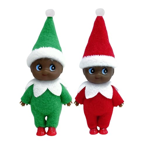 2pcs Mini Christmas Baby Elf Dolls for Girls Boys Cute Little Elfs Twins Christmas Baby Elves Small Elf Baby Doll Novelty Toys Tiny Christmas Dolls Elf Accessories for Kids Gift Xmas Stocking Stuffers