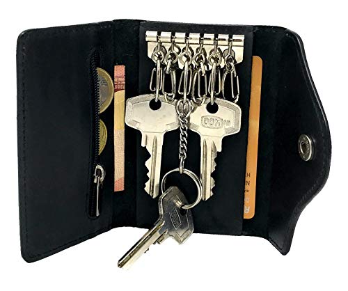 Su.B.dgn Designer Key Case with Coin Pocket - Key Holder with Outer Key Pocket - Genuine Leather - Black