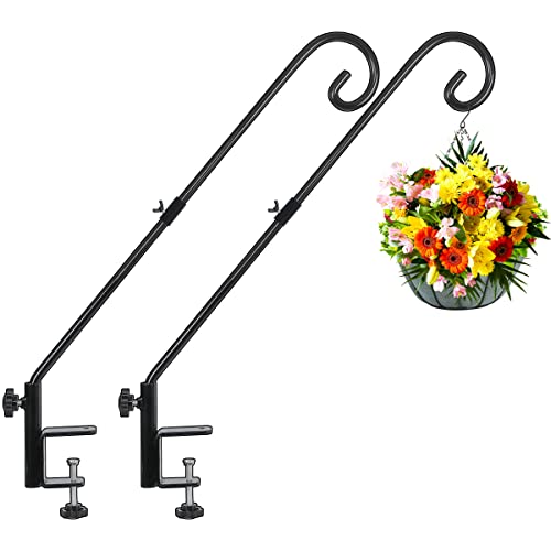 FEED GARDEN 31 Inch Heavy Duty Deck Hook for Railing 2 Pack, Non-Slip Clamp, 360 Degree Swivel, for Hanging Bird Feeders, Plants, Lanterns, Suet Baskets, Wind Chimes, Black