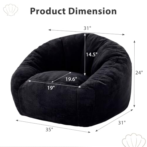 Image of HUGHEAVEN Medium Memory Foam Bean Bag Chair for Teens & Kids - 3ft | Fluffy Floor Chair Lounger, Cozy Faux Fur Reading Nook Chair, Comfy Beanbag Sofa Couch, Floor Seating Foam Seat with Filler