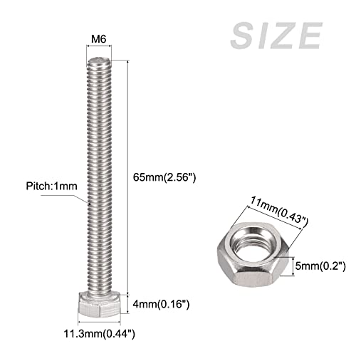 METALLIXITY Sechskant Kopf Schrauben Bolzen Muttern Flach und Schloss Unterlegscheiben Kit (M6x65mm) 6Set 304 Edelstahl Sortiment Kit - für Hausgerät