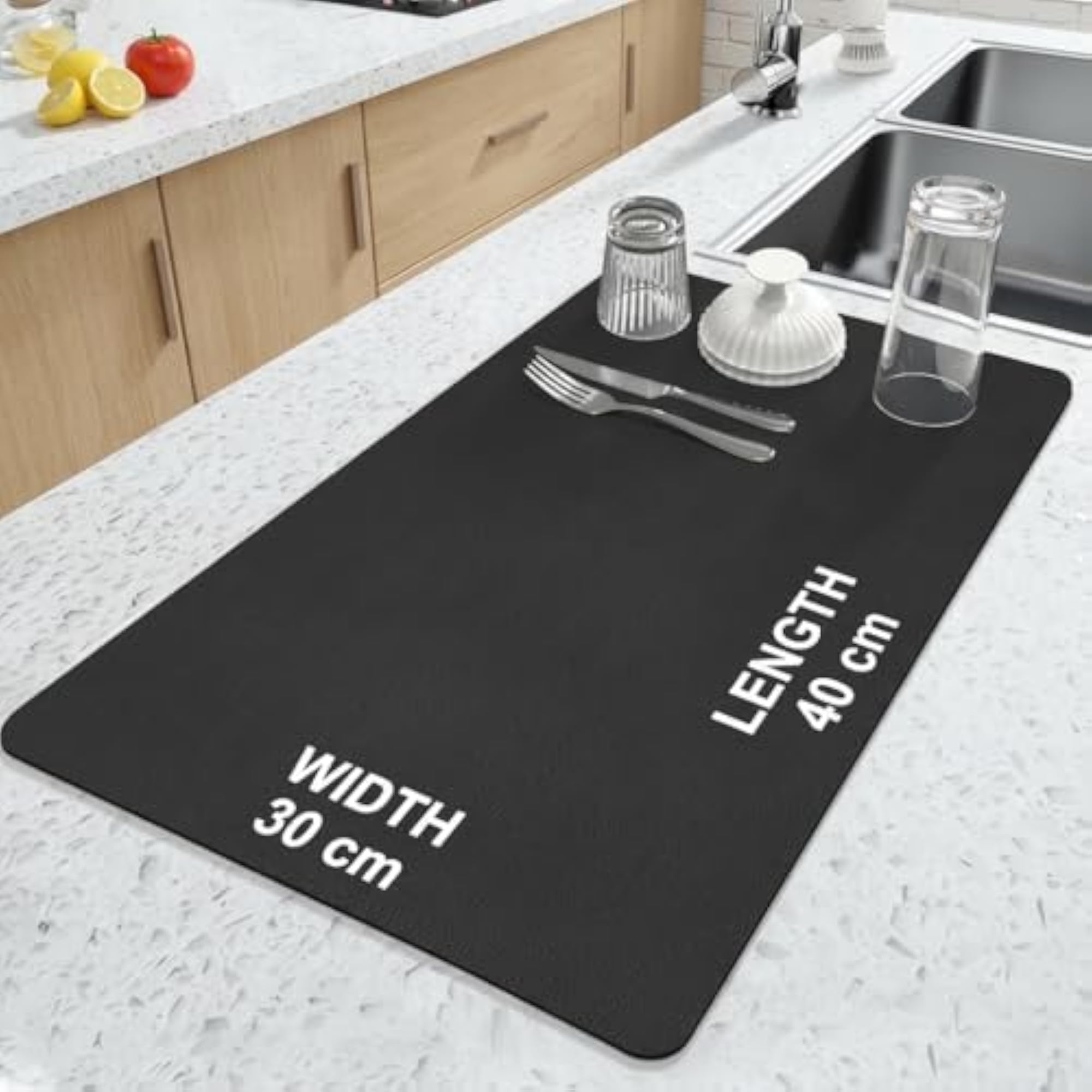 Black Dish Drying Mat, Super Absorbent Kitchen Counter Protector